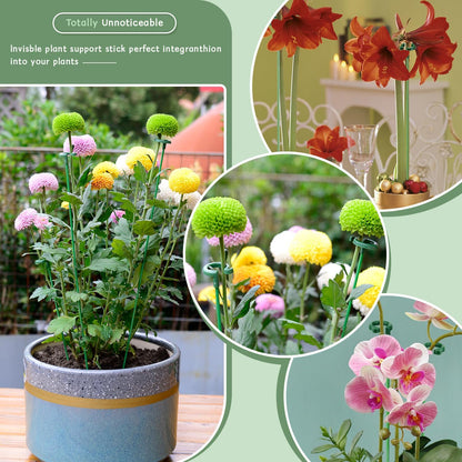 Plant Stakes 17inch &11inch Adjustable Length Plant Support Stake 16Pcs Orchid Stick with Clips for Indoor Outdoor,Garden Pole for Potted Tomato Amaryllis Vegetables Comes with 20 Ties (Green)