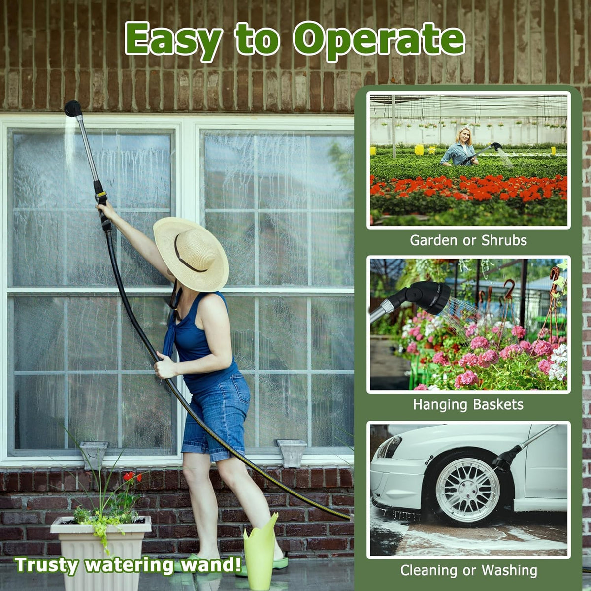 Heavy Duty Watering Wand, 22-Inch Long Metal Garden Hose Wand with Adjustable Rotating Head, Hose Nozzle Sprayer with Thumb Control, Perfect for Hanging Baskets,Shrubs and Plants