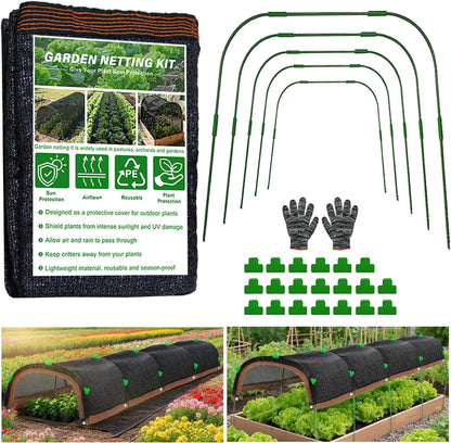 Garden Shade Cloth Kit 78.7"x59" Garden Sun Shade Cloth with Hoops for Heat Protection 75% Black Plant Shade Cloth Garden Greenhouse Grow Tunnel Shade Cloth Row Cover for Outdoor Plants Vegetables