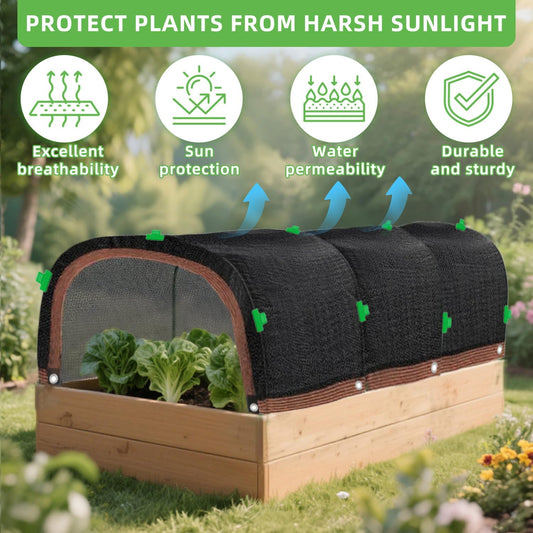 Garden Shade Cloth Kit 78.7"x59" Garden Sun Shade Cloth with Hoops for Heat Protection 75% Black Plant Shade Cloth Garden Greenhouse Grow Tunnel Shade Cloth Row Cover for Outdoor Plants Vegetables