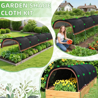 Garden Shade Cloth Kit 78.7"x59" Garden Sun Shade Cloth with Hoops for Heat Protection 75% Black Plant Shade Cloth Garden Greenhouse Grow Tunnel Shade Cloth Row Cover for Outdoor Plants Vegetables