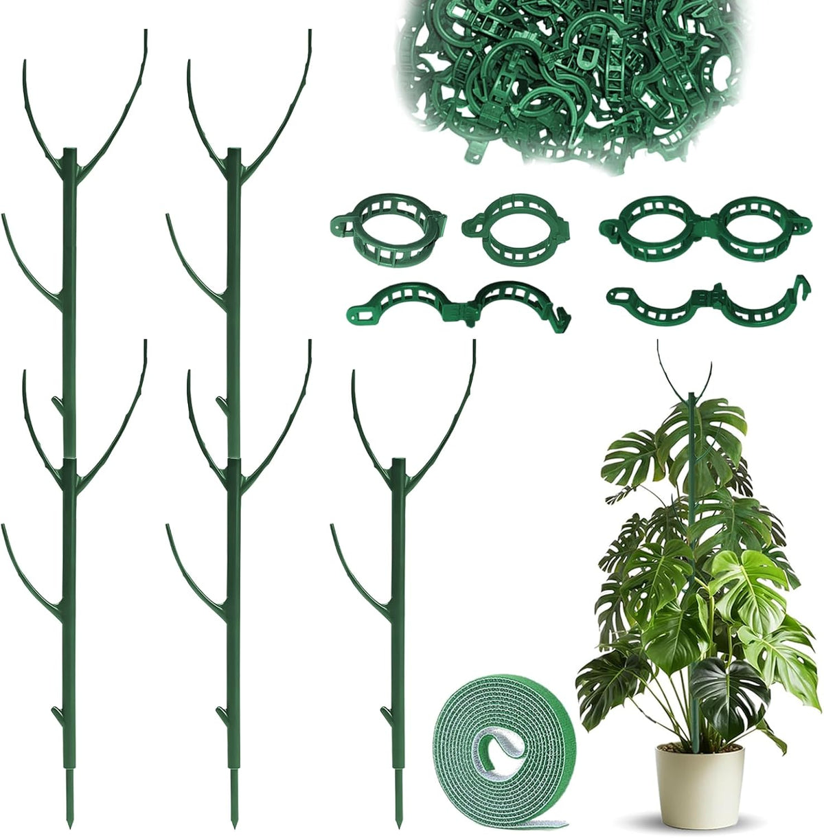 5pack Adjustable Plant Support Pole – Stackable Indoor/Outdoor Support Pole with Clamps, Suitable for Supporting Monstera and Climbing Plants, Garden Accessories, Perfect Replacement for Plant Stakes