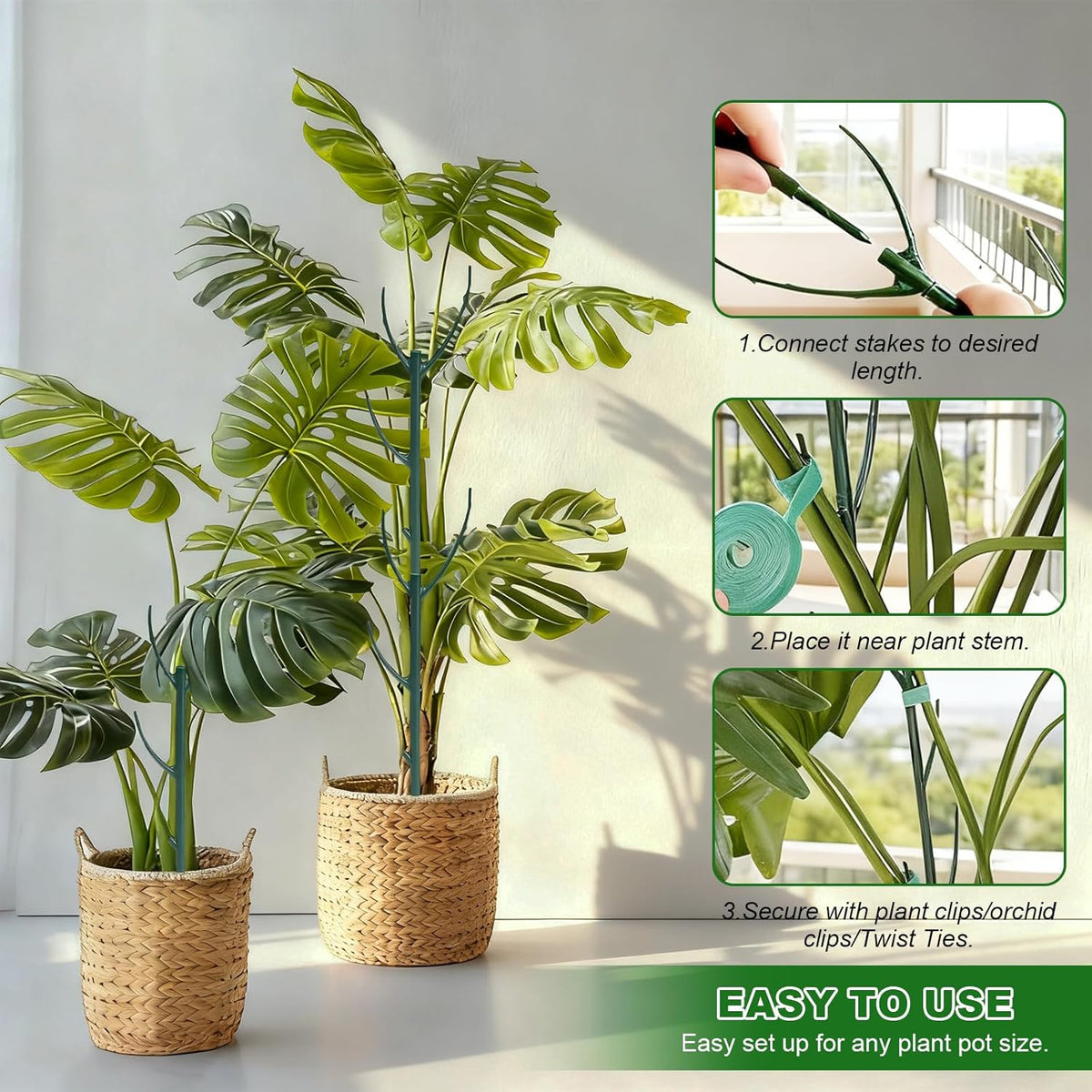 5pack Adjustable Plant Support Pole – Stackable Indoor/Outdoor Support Pole with Clamps, Suitable for Supporting Monstera and Climbing Plants, Garden Accessories, Perfect Replacement for Plant Stakes