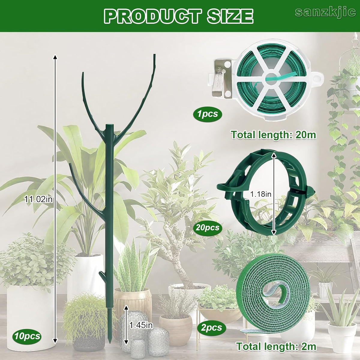 5pack Adjustable Plant Support Pole – Stackable Indoor/Outdoor Support Pole with Clamps, Suitable for Supporting Monstera and Climbing Plants, Garden Accessories, Perfect Replacement for Plant Stakes