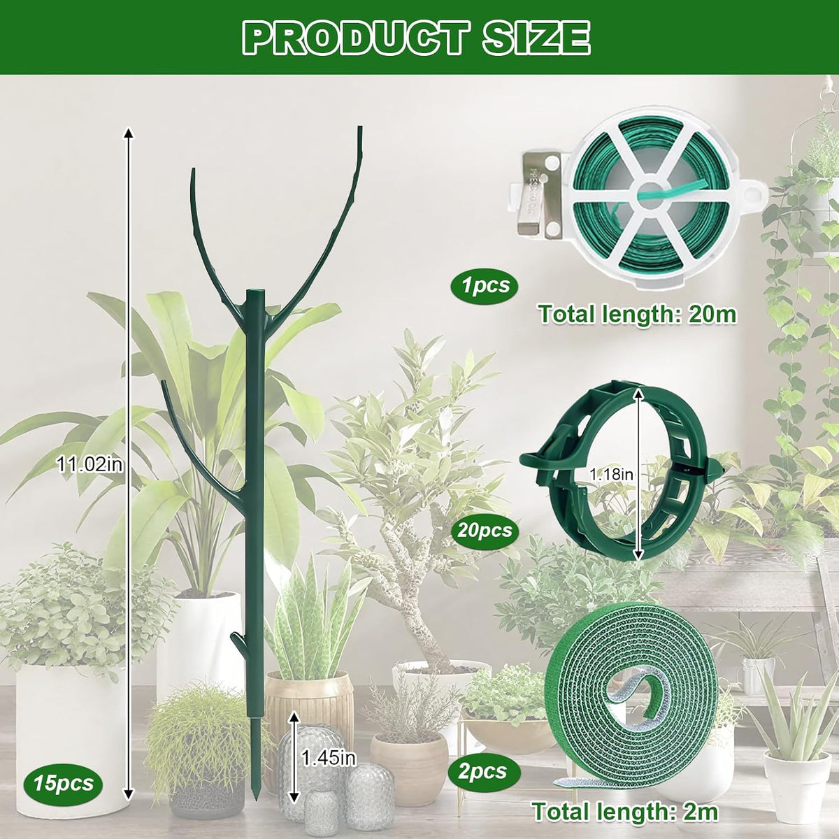 5pack Adjustable Plant Support Pole – Stackable Indoor/Outdoor Support Pole with Clamps, Suitable for Supporting Monstera and Climbing Plants, Garden Accessories, Perfect Replacement for Plant Stakes