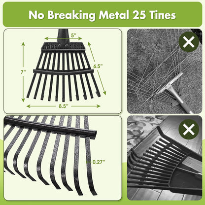 Rake for Leaves, Heavy Duty Small Leaf Rakes for Lawns & Yard with 60” Length 8.5” Width 11 Metal Tines, Lightweight Gardening Rake for Women Men Kids for Shrub,Grass,Mulch