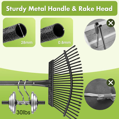 Rake for Leaves, Heavy Duty Small Leaf Rakes for Lawns & Yard with 60” Length 8.5” Width 11 Metal Tines, Lightweight Gardening Rake for Women Men Kids for Shrub,Grass,Mulch