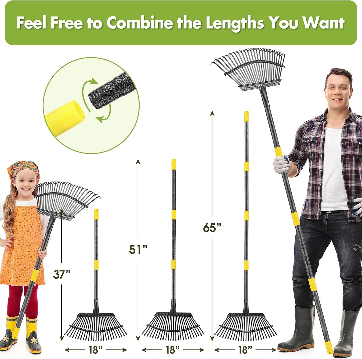 Rake for Leaves, Heavy Duty Small Leaf Rakes for Lawns & Yard with 60” Length 8.5” Width 11 Metal Tines, Lightweight Gardening Rake for Women Men Kids for Shrub,Grass,Mulch