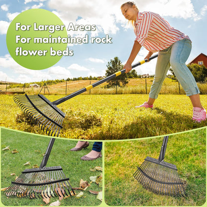 Rake for Leaves, Heavy Duty Small Leaf Rakes for Lawns & Yard with 60” Length 8.5” Width 11 Metal Tines, Lightweight Gardening Rake for Women Men Kids for Shrub,Grass,Mulch