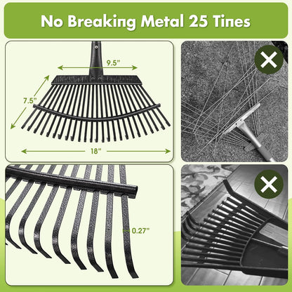 Rake for Leaves, Heavy Duty Small Leaf Rakes for Lawns & Yard with 60” Length 8.5” Width 11 Metal Tines, Lightweight Gardening Rake for Women Men Kids for Shrub,Grass,Mulch