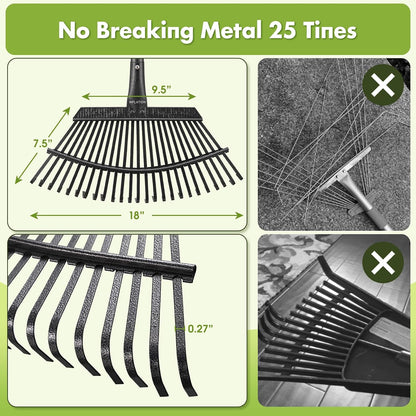Rake for Leaves, Heavy Duty Small Leaf Rakes for Lawns & Yard with 60” Length 8.5” Width 11 Metal Tines, Lightweight Gardening Rake for Women Men Kids for Shrub,Grass,Mulch