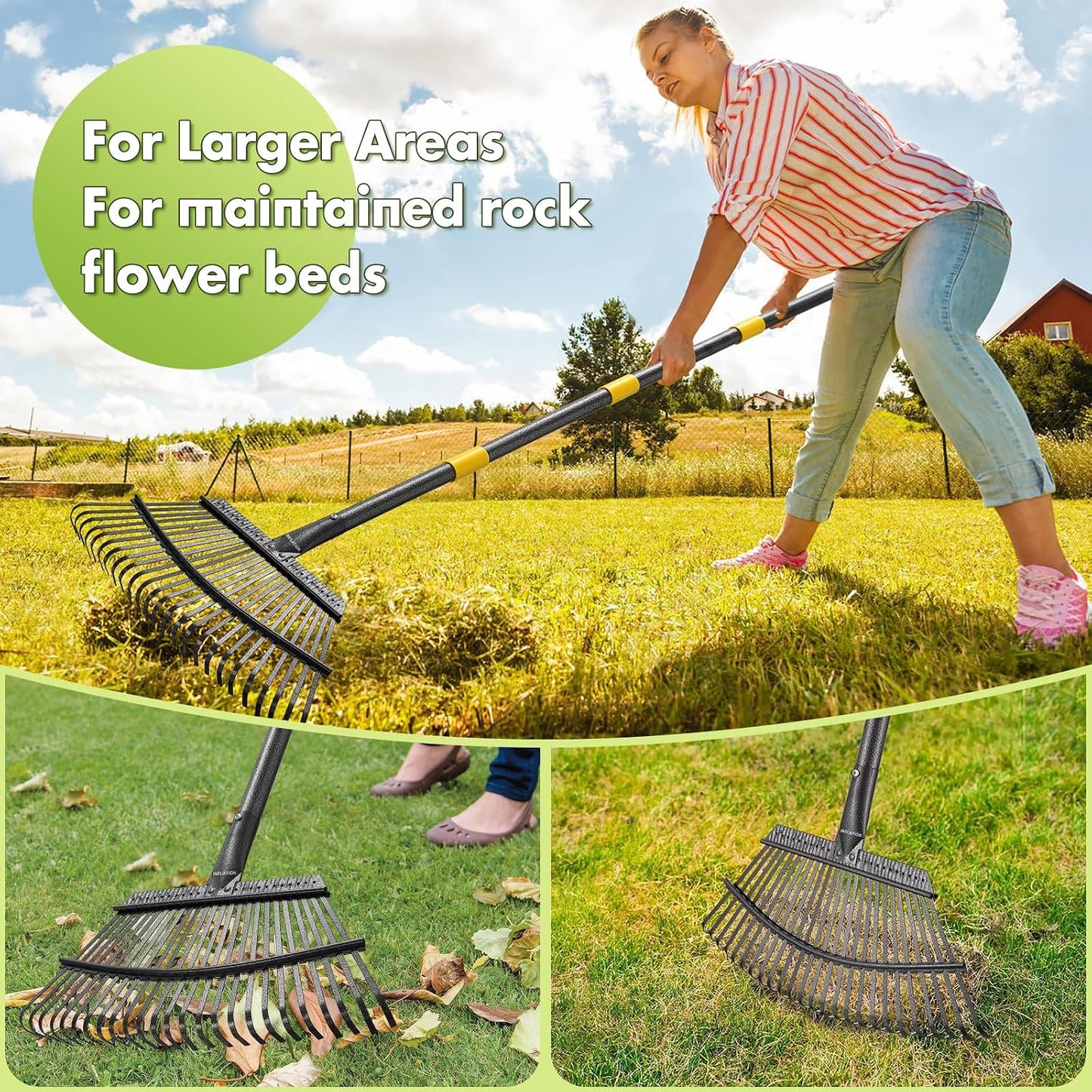 Rake for Leaves, Heavy Duty Small Leaf Rakes for Lawns & Yard with 60” Length 8.5” Width 11 Metal Tines, Lightweight Gardening Rake for Women Men Kids for Shrub,Grass,Mulch