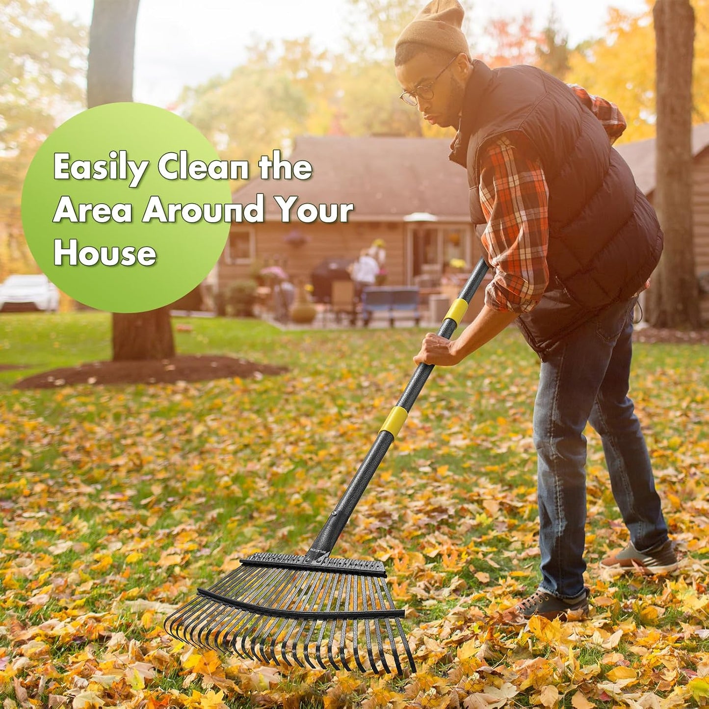 Rake for Leaves, Heavy Duty Small Leaf Rakes for Lawns & Yard with 60” Length 8.5” Width 11 Metal Tines, Lightweight Gardening Rake for Women Men Kids for Shrub,Grass,Mulch