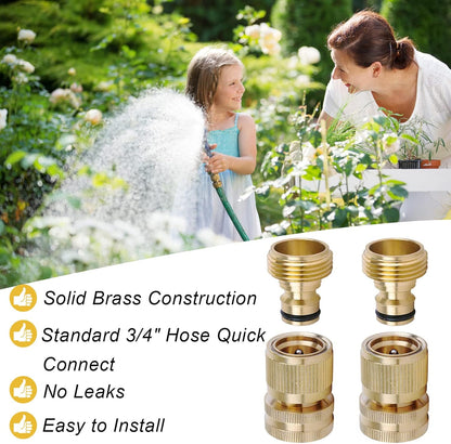 Brass Hose Quick Connect, 3/4 Inch GHT Garden Hose Quick Connector