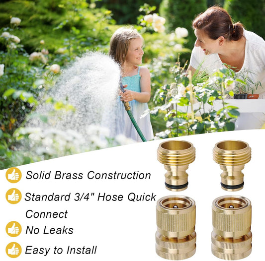 Brass Hose Quick Connect, 3/4 Inch GHT Garden Hose Quick Connector