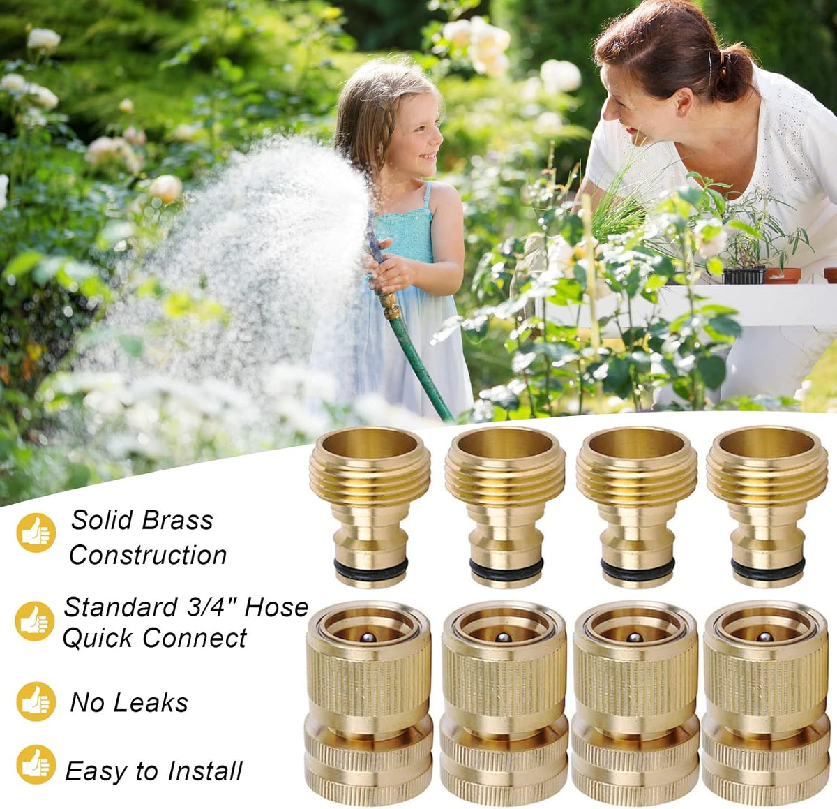 Brass Hose Quick Connect, 3/4 Inch GHT Garden Hose Quick Connector