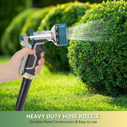 Garden Hose Nozzle, Heavy Duty Metal Water Hose Nozzle with 8 Adjustable Spray Patterns, High Pressure Hand Sprayer with Flow Control for for Garden Watering, Car & Pet Washing