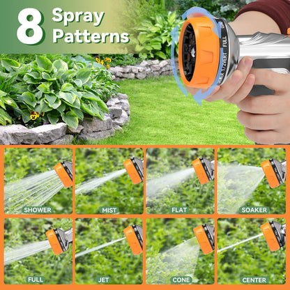 Garden Hose Nozzle, Heavy Duty Metal Water Hose Nozzle with 8 Adjustable Spray Patterns, High Pressure Hand Sprayer with Flow Control for for Garden Watering, Car & Pet Washing