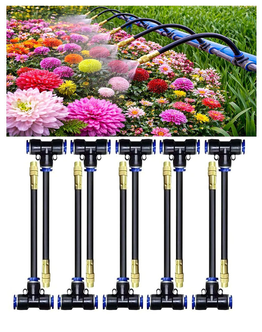 360° Adjustable Misting Nozzles & Push to Connect Tee Fittings – 10 pcs Drip Irrigation Kit,10 pcs 12-8mm Quick Connect Watering System for Garden, Greenhouse, Patio Plants