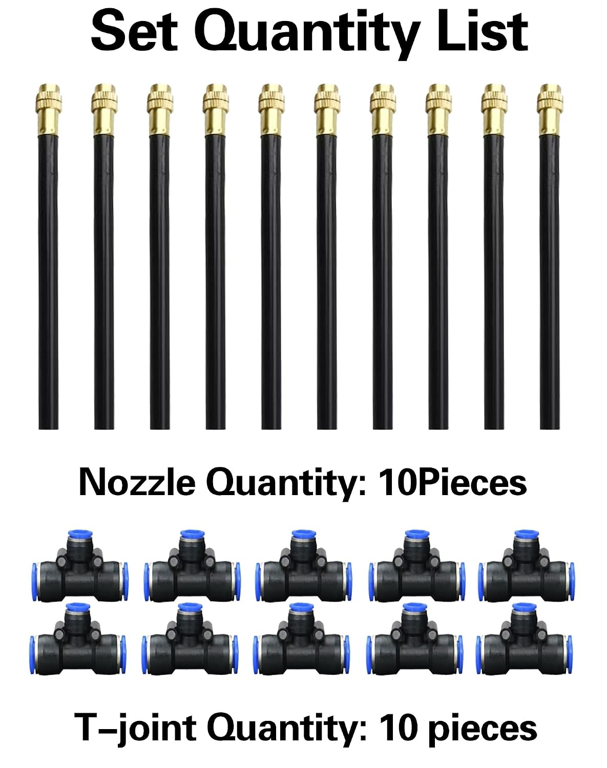360° Adjustable Misting Nozzles & Push to Connect Tee Fittings – 10 pcs Drip Irrigation Kit,10 pcs 12-8mm Quick Connect Watering System for Garden, Greenhouse, Patio Plants