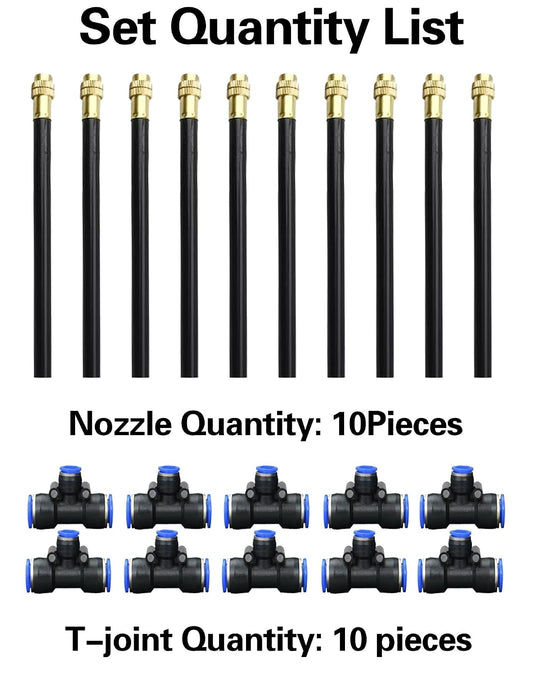 360° Adjustable Misting Nozzles & Push to Connect Tee Fittings – 10 pcs Drip Irrigation Kit,10 pcs 12-8mm Quick Connect Watering System for Garden, Greenhouse, Patio Plants