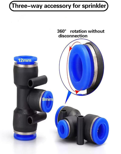 360° Adjustable Misting Nozzles & Push to Connect Tee Fittings – 10 pcs Drip Irrigation Kit,10 pcs 12-8mm Quick Connect Watering System for Garden, Greenhouse, Patio Plants