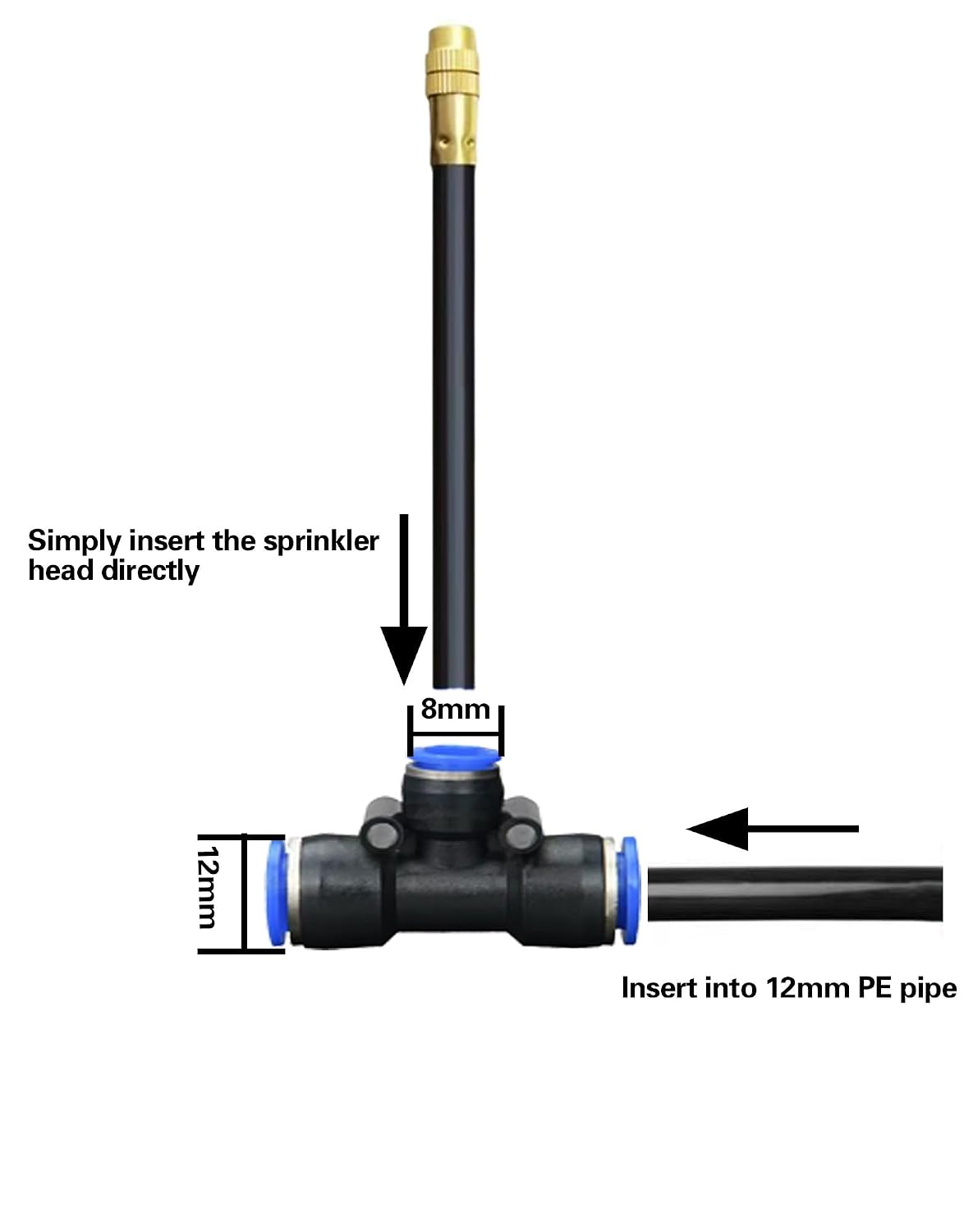 360° Adjustable Misting Nozzles & Push to Connect Tee Fittings – 10 pcs Drip Irrigation Kit,10 pcs 12-8mm Quick Connect Watering System for Garden, Greenhouse, Patio Plants