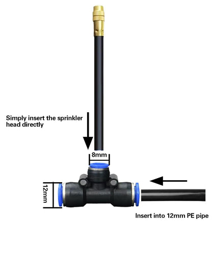360° Adjustable Misting Nozzles & Push to Connect Tee Fittings – 10 pcs Drip Irrigation Kit,10 pcs 12-8mm Quick Connect Watering System for Garden, Greenhouse, Patio Plants