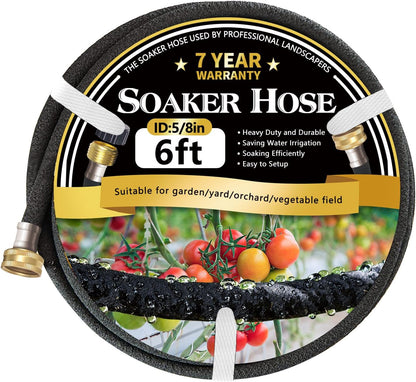5/8’’ Soaker Hose 25 ft 2 Pack, Heavy Duty Garden Soaker Hoses with Solid Brass Fitting, Rubber Drip Hose for Garden Beds, Vegetable, Lawn, Trees Watering Irrigation （25 ft 2 Pack）