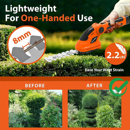 7.2V Hedge Trimmer Cordless, 2 in 1 Grass Shear Handheld, Electric Bush Trimmer, Lightweight Rechargeable Shrub Trimmer for Garden Yard Lawn (Orange)