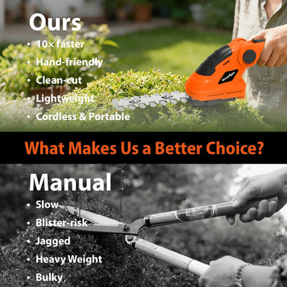 7.2V Hedge Trimmer Cordless, 2 in 1 Grass Shear Handheld, Electric Bush Trimmer, Lightweight Rechargeable Shrub Trimmer for Garden Yard Lawn (Orange)