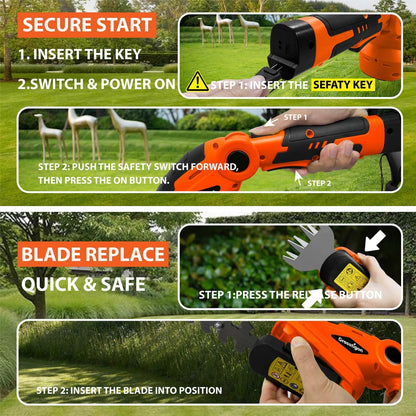 7.2V Hedge Trimmer Cordless, 2 in 1 Grass Shear Handheld, Electric Bush Trimmer, Lightweight Rechargeable Shrub Trimmer for Garden Yard Lawn (Orange)