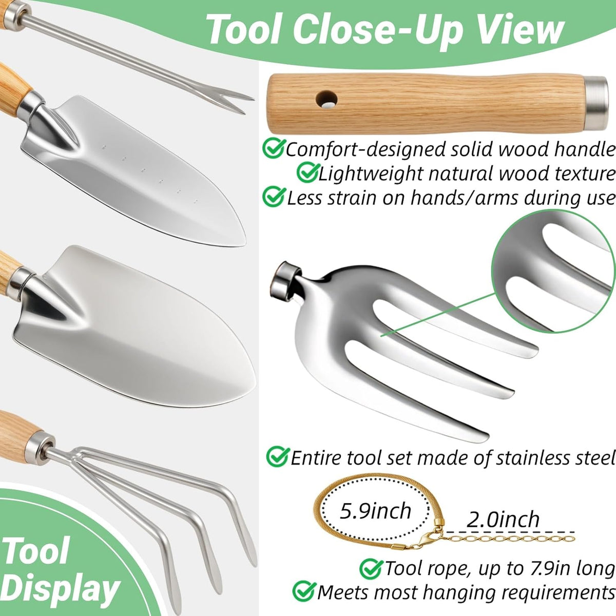 Garden Tools Set, Stainless Steel Gardening Supplies Kit, Gardening Kit, Garden Hand Tools with Fashion and Durable Storage Bag, Planting Tools, Ideal Gifts for Women & Men (10 Pieces)
