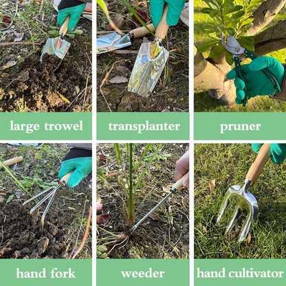 Garden Tools Set, Stainless Steel Gardening Supplies Kit, Gardening Kit, Garden Hand Tools with Fashion and Durable Storage Bag, Planting Tools, Ideal Gifts for Women & Men (10 Pieces)