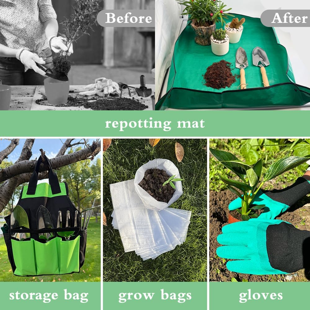 Garden Tools Set, Stainless Steel Gardening Supplies Kit, Gardening Kit, Garden Hand Tools with Fashion and Durable Storage Bag, Planting Tools, Ideal Gifts for Women & Men (10 Pieces)