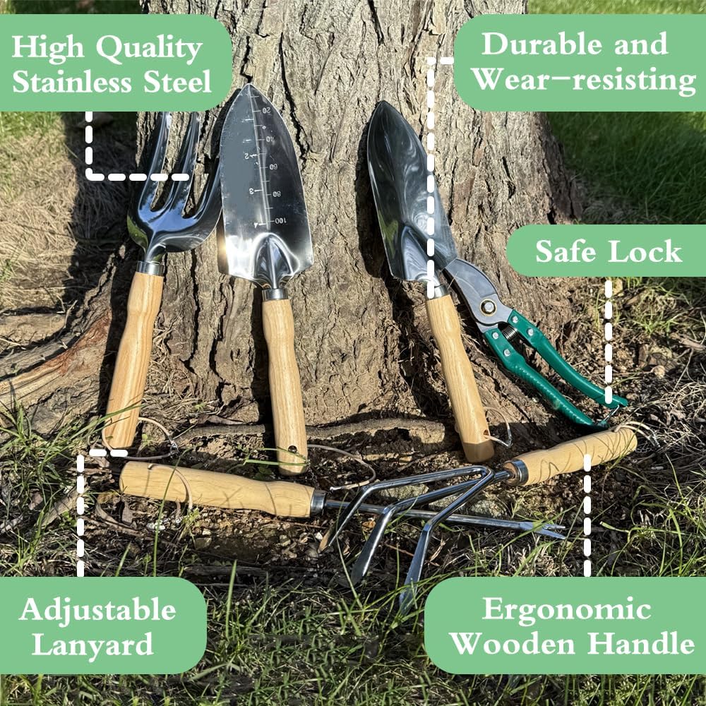 Garden Tools Set, Stainless Steel Gardening Supplies Kit, Gardening Kit, Garden Hand Tools with Fashion and Durable Storage Bag, Planting Tools, Ideal Gifts for Women & Men (10 Pieces)