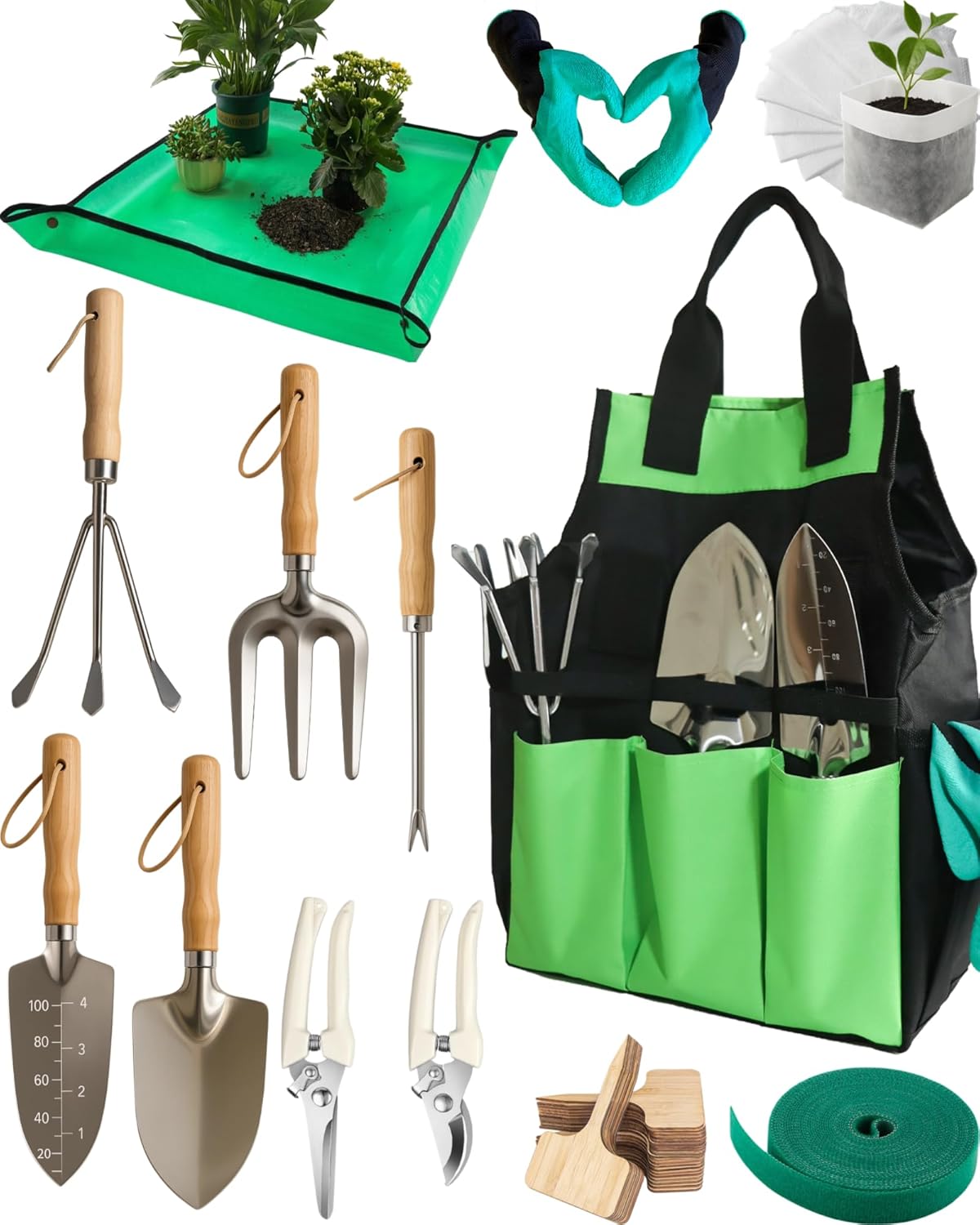 Garden Tools Set, Stainless Steel Gardening Supplies Kit, Gardening Kit, Garden Hand Tools with Fashion and Durable Storage Bag, Planting Tools, Ideal Gifts for Women & Men (10 Pieces)