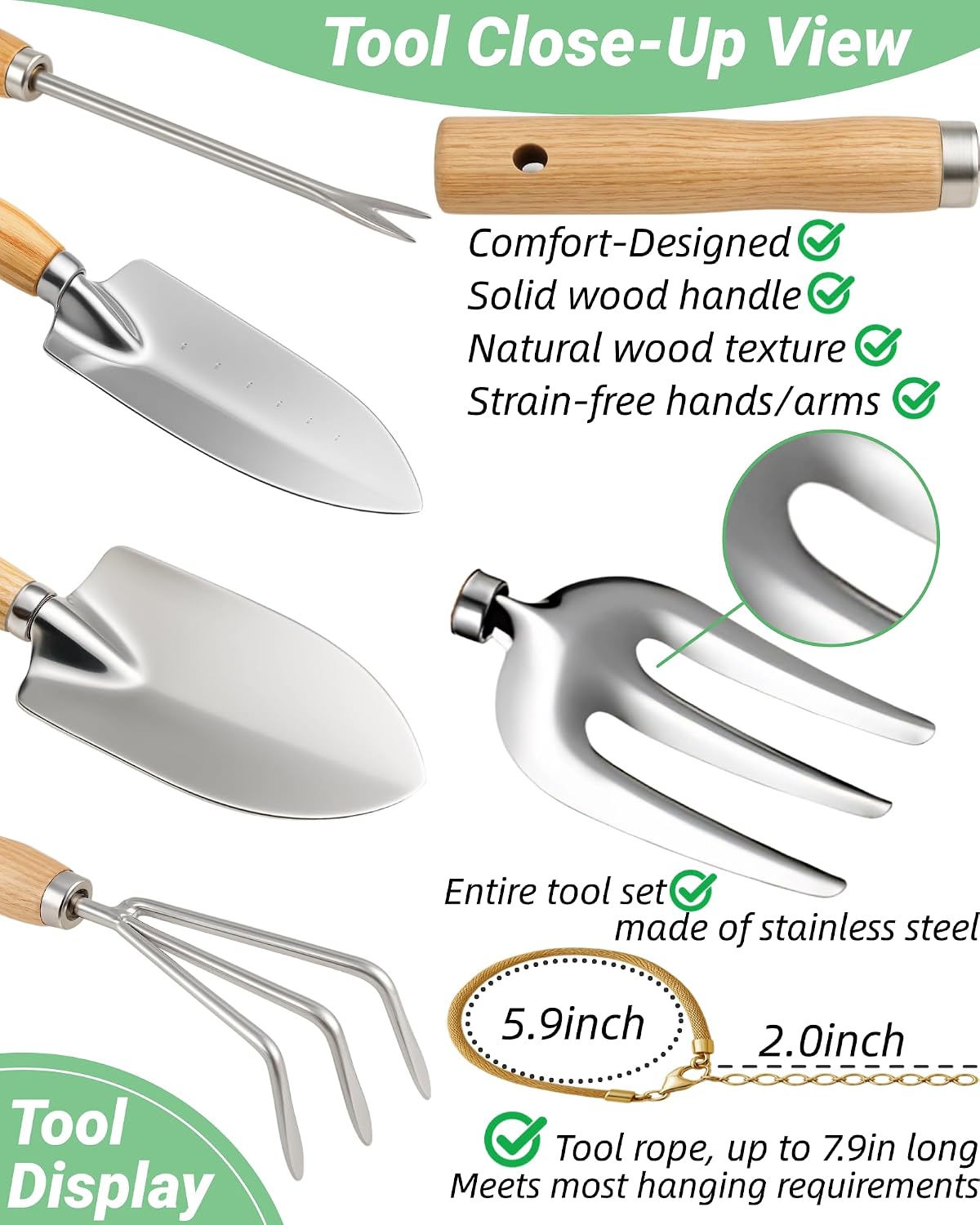 Garden Tools Set, Stainless Steel Gardening Supplies Kit, Gardening Kit, Garden Hand Tools with Fashion and Durable Storage Bag, Planting Tools, Ideal Gifts for Women & Men (10 Pieces)