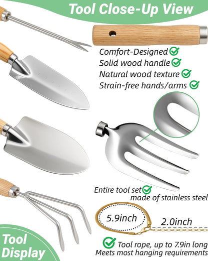 Garden Tools Set, Stainless Steel Gardening Supplies Kit, Gardening Kit, Garden Hand Tools with Fashion and Durable Storage Bag, Planting Tools, Ideal Gifts for Women & Men (10 Pieces)