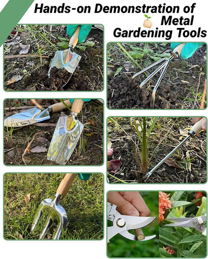 Garden Tools Set, Stainless Steel Gardening Supplies Kit, Gardening Kit, Garden Hand Tools with Fashion and Durable Storage Bag, Planting Tools, Ideal Gifts for Women & Men (10 Pieces)