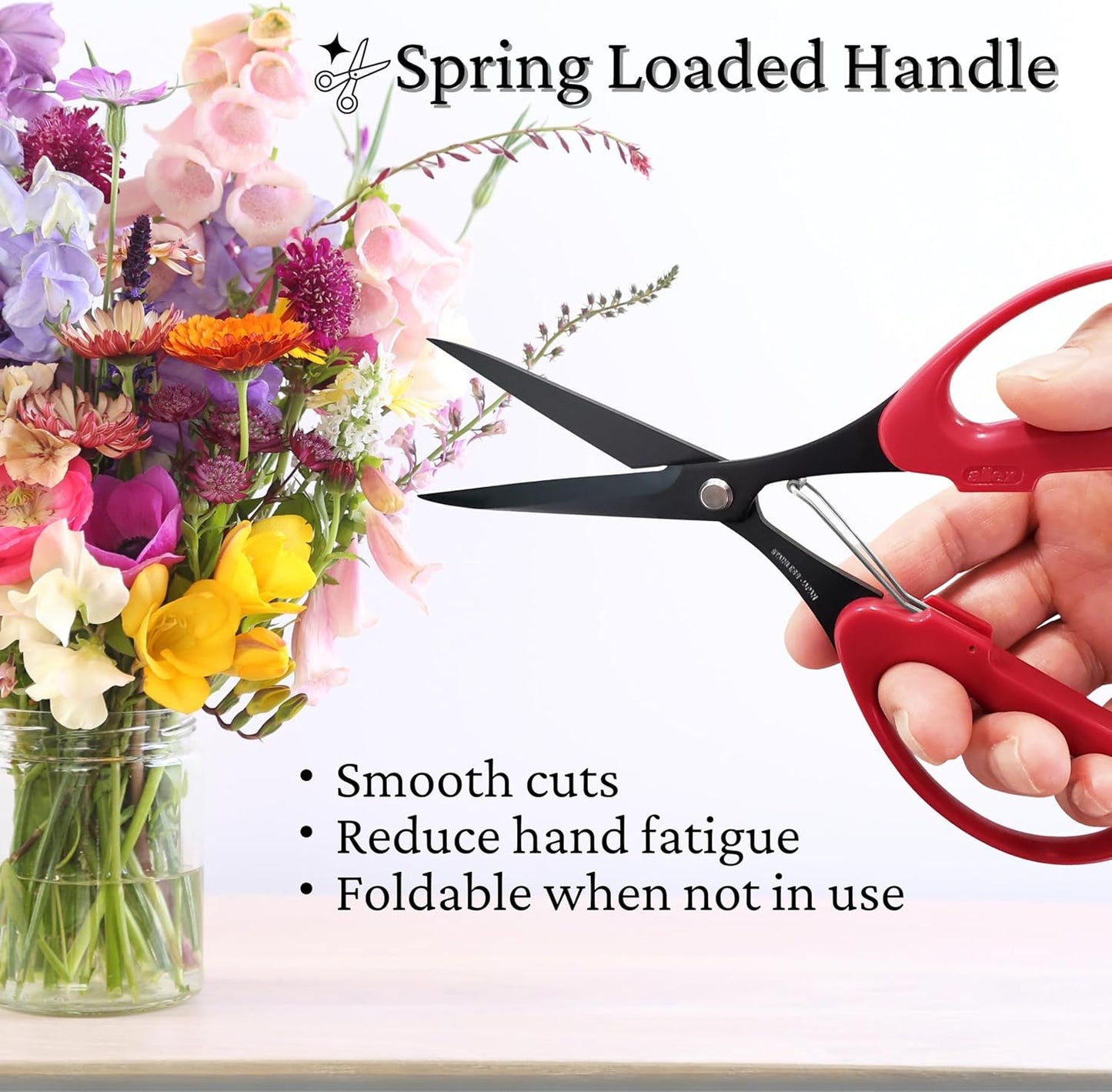 Trimming Scissors for Gardening 7" - Japanese Floral Garden Scissors for Plants, Flowers, Herbs - Japanese Stainless Steel Blade with Non-Stick Coating - Spring Loaded Handle - Made in JAPAN
