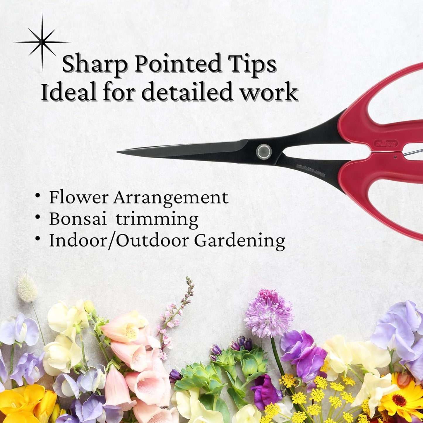 Trimming Scissors for Gardening 7" - Japanese Floral Garden Scissors for Plants, Flowers, Herbs - Japanese Stainless Steel Blade with Non-Stick Coating - Spring Loaded Handle - Made in JAPAN
