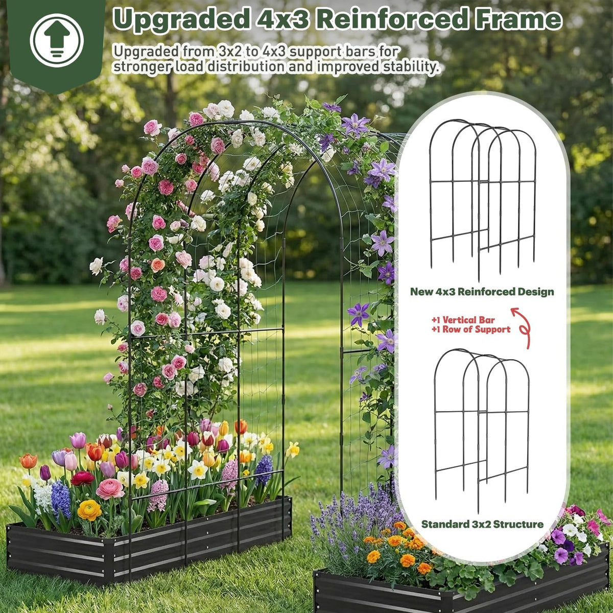 Galvanized Raised Garden Bed with Trellis, 6×3×1 FT 2 Pack Outdoor Garden Bed, Upgraded 4×3 Support, Brown