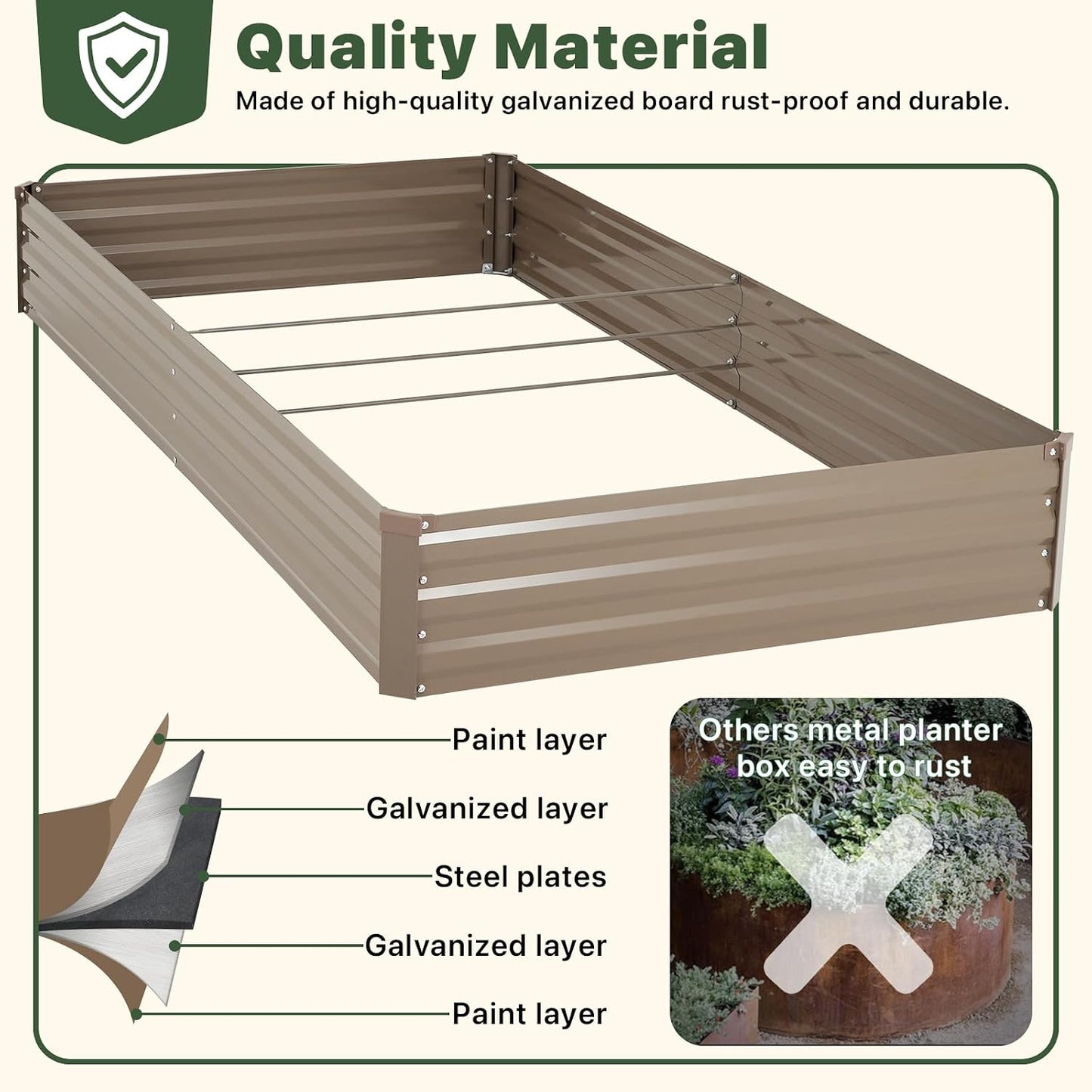 Galvanized Raised Garden Bed with Trellis, 6×3×1 FT 2 Pack Outdoor Garden Bed, Upgraded 4×3 Support, Brown