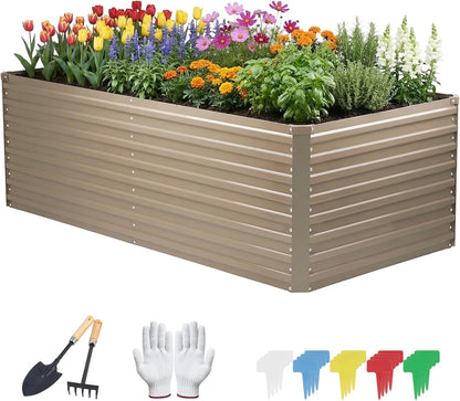 Galvanized Raised Garden Bed with Trellis, 6×3×1 FT 2 Pack Outdoor Garden Bed, Upgraded 4×3 Support, Brown