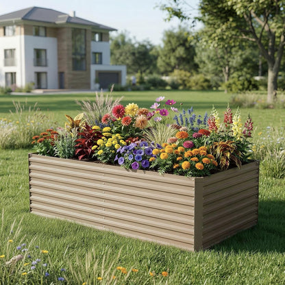 Galvanized Raised Garden Bed with Trellis, 6×3×1 FT 2 Pack Outdoor Garden Bed, Upgraded 4×3 Support, Brown