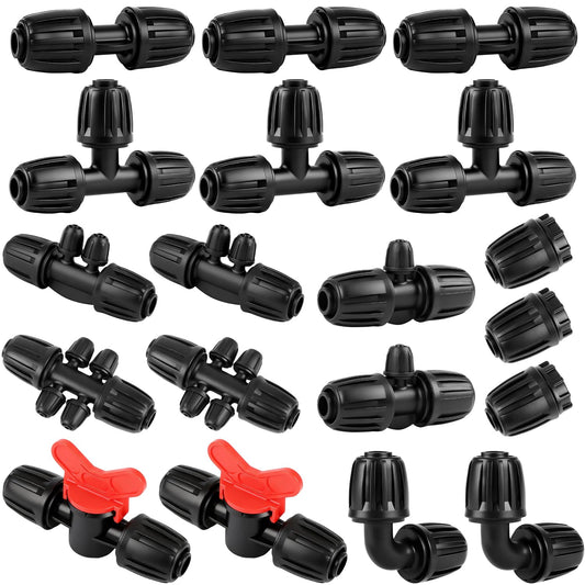 19 Pieces 1/2 Inch Drip Irrigation Fittings Kit, 1/2'' Drip Line Barbed Fittings for 1/2 Inch Irrigation Tubing (1/2" ID x 0.650" OD) Anti-Leak Lock Nut Connectors for Garden Drip System