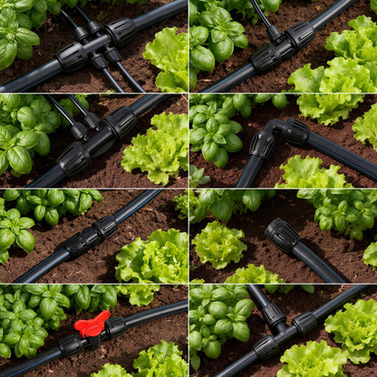 19 Pieces 1/2 Inch Drip Irrigation Fittings Kit, 1/2'' Drip Line Barbed Fittings for 1/2 Inch Irrigation Tubing (1/2" ID x 0.650" OD) Anti-Leak Lock Nut Connectors for Garden Drip System