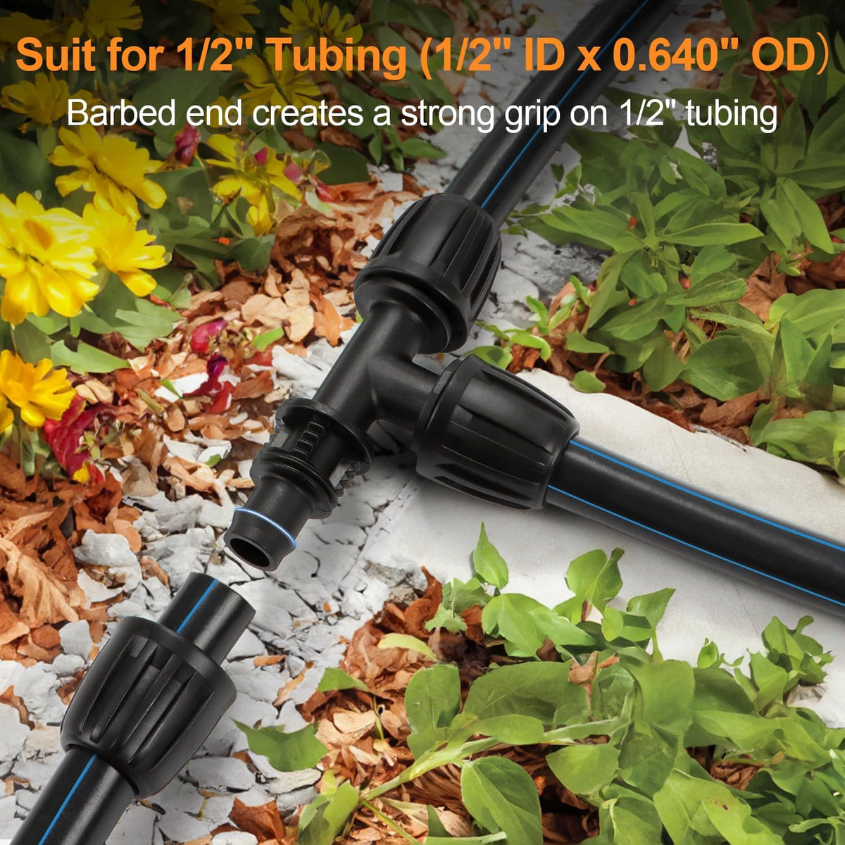 19 Pieces 1/2 Inch Drip Irrigation Fittings Kit, 1/2'' Drip Line Barbed Fittings for 1/2 Inch Irrigation Tubing (1/2" ID x 0.650" OD) Anti-Leak Lock Nut Connectors for Garden Drip System