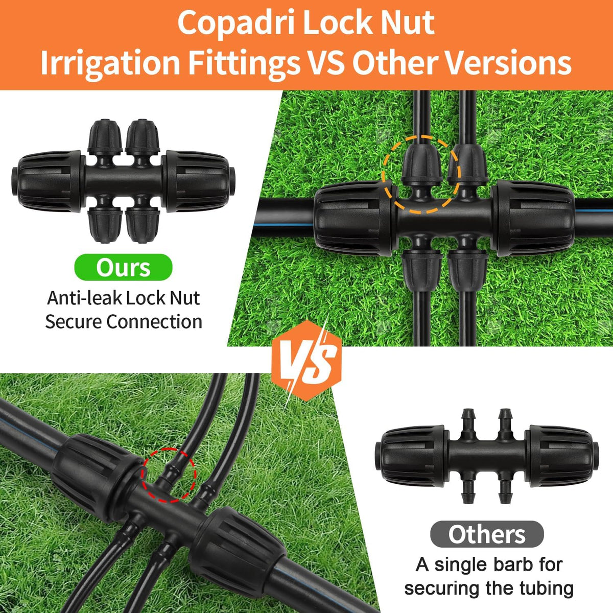19 Pieces 1/2 Inch Drip Irrigation Fittings Kit, 1/2'' Drip Line Barbed Fittings for 1/2 Inch Irrigation Tubing (1/2" ID x 0.650" OD) Anti-Leak Lock Nut Connectors for Garden Drip System